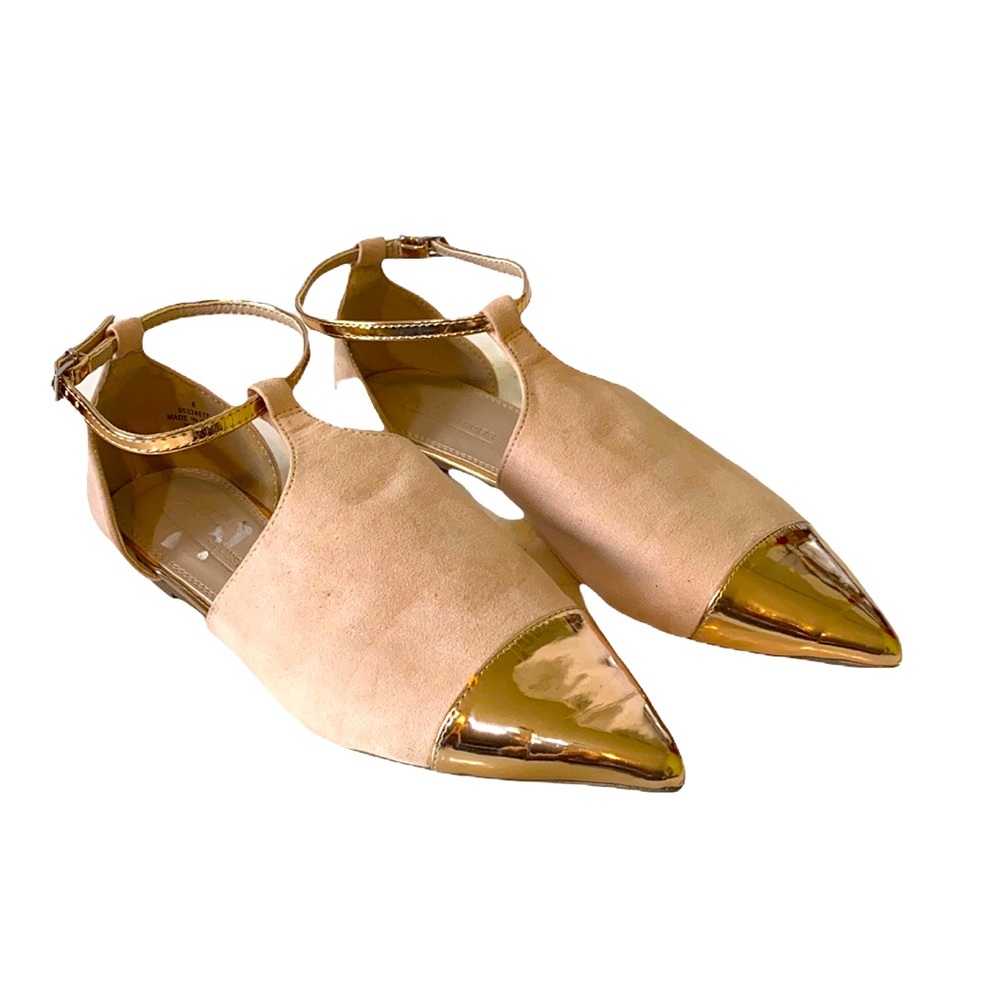 ASOS Suede Gold Flats 8 Beige Pink